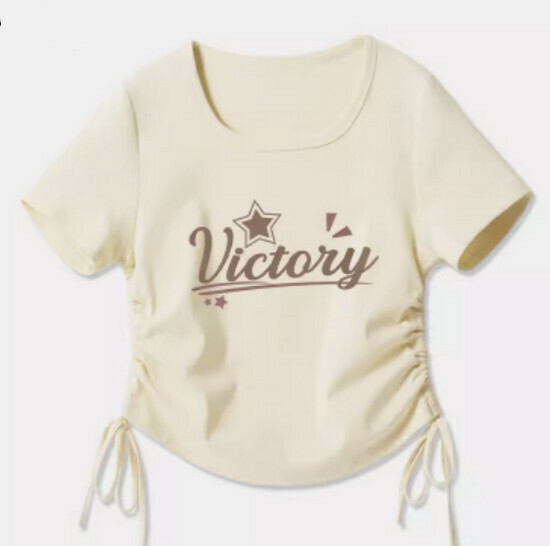 Hot selling drawstring design short-sleeved T-shirt [Milk White (Lucky)] [S-2XL Size] (please contact customer service to confirm the delivery size after placing the order)