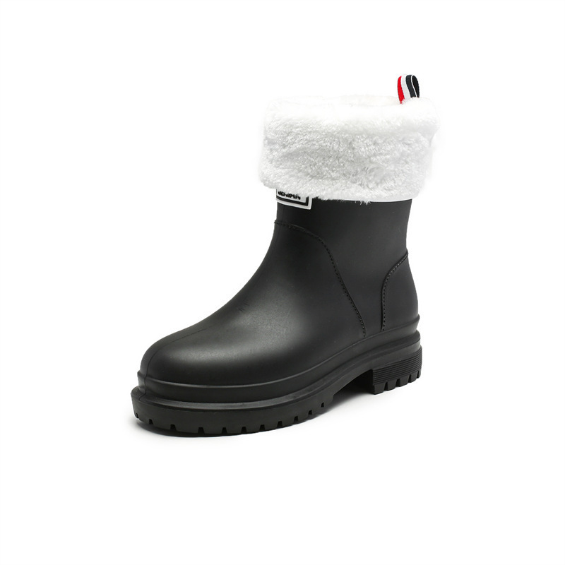 Medium-cut water boots and rain boots (size 36-41 black + [warm velvet cover]) (contact customer service to confirm the shipping size after placing an order)