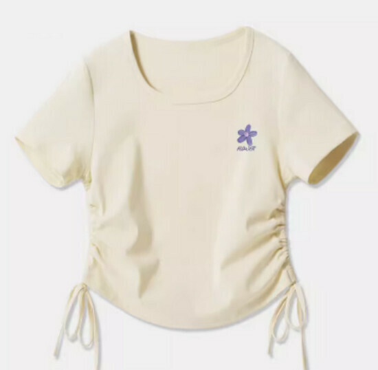 Hot selling drawstring design short-sleeved T-shirt [Milk White (Orchid Chest Logo)] [S-2XL Size] (please contact customer service to confirm the delivery size after placing the order)