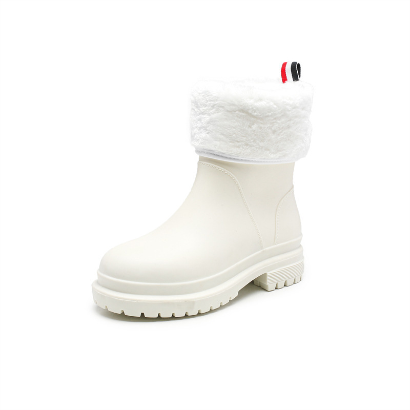 Medium-cut water boots and rain boots (size 36-41 white + [warm velvet cover]) (contact customer service to confirm the shipping size after placing an order)