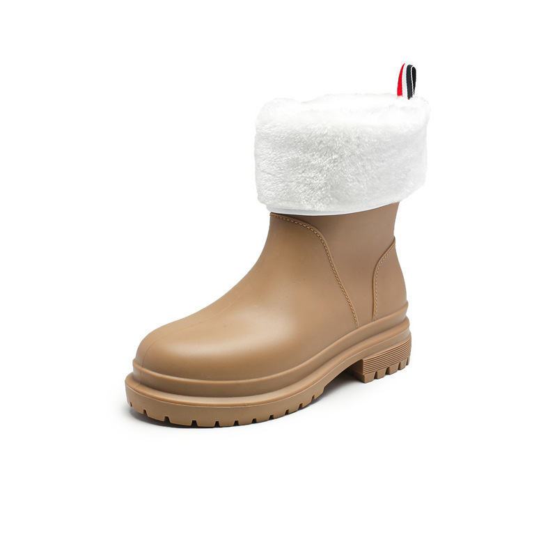 Medium-cut water boots and rain boots (size 36-41 brown + [warm velvet cover]) (contact customer service to confirm the shipping size after placing an order)
