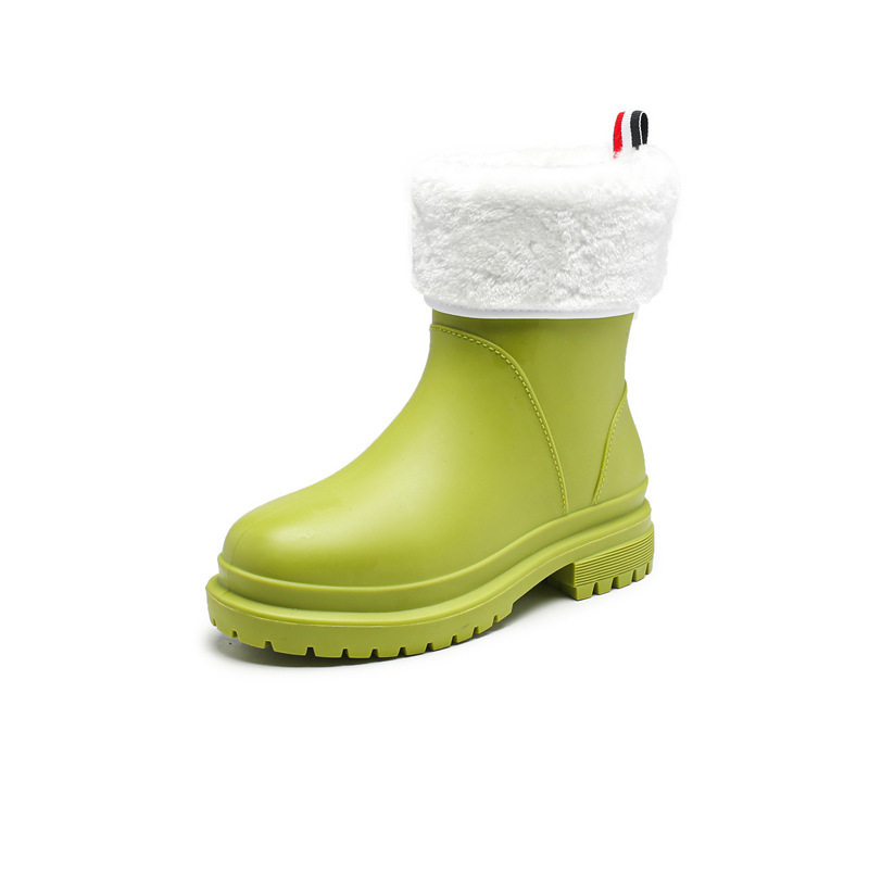 Medium-cut water boots and rain boots (size 36-41 green + [warm velvet cover]) (contact customer service to confirm the shipping size after placing an order)