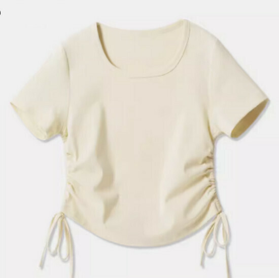 Hot selling drawstring design short-sleeved T-shirt [Milk white (blank)] [S-2XL size] (please contact customer service to confirm the delivery size after placing the order)