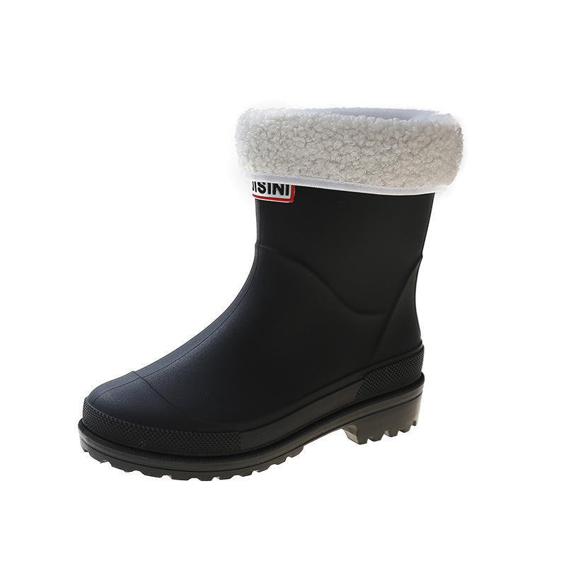 Medium-cut water boots and rain boots (size 36-41 black + [warm velvet cover]) (contact customer service to confirm the shipping size after placing an order)