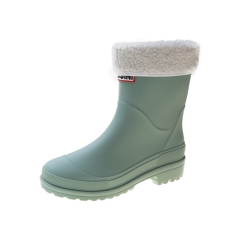 Medium-cut water boots and rain boots (size 36-41 green + [warm velvet cover]) (contact customer service to confirm the shipping size after placing an order)