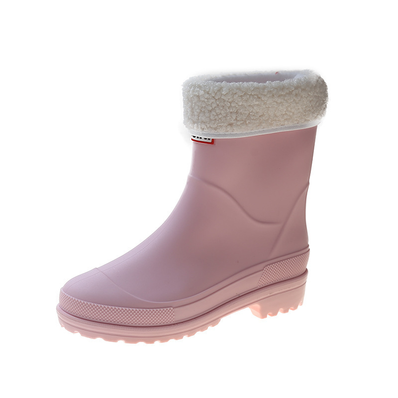Medium-cut water boots and rain boots (size 36-41 pink + [warm velvet cover]) (contact customer service to confirm the shipping size after placing an order)