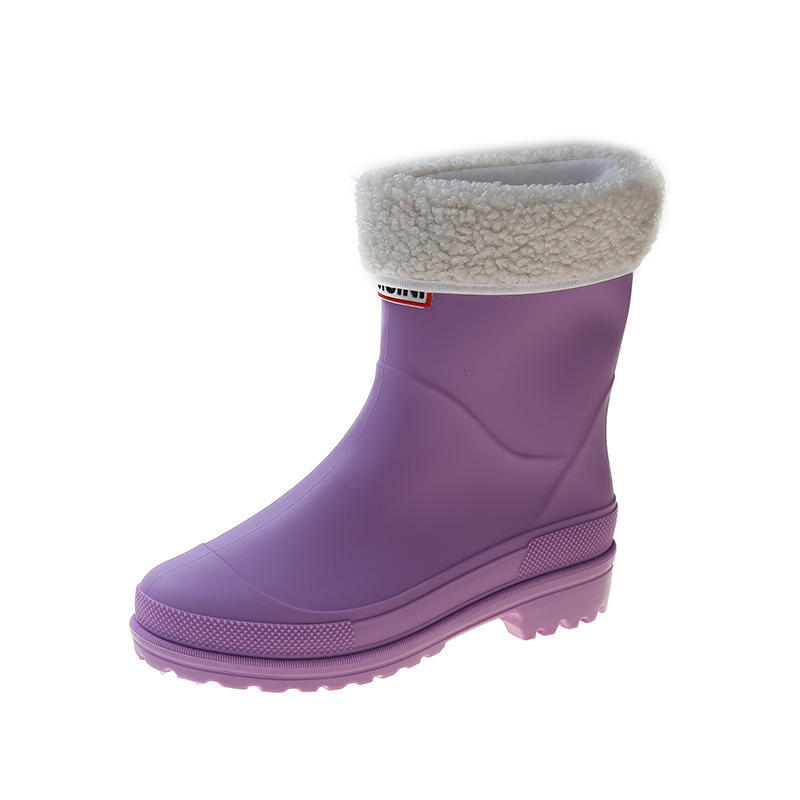 Medium-cut water boots and rain boots (size 36-41 purple + [warm velvet cover]) (contact customer service to confirm the shipping size after placing an order)