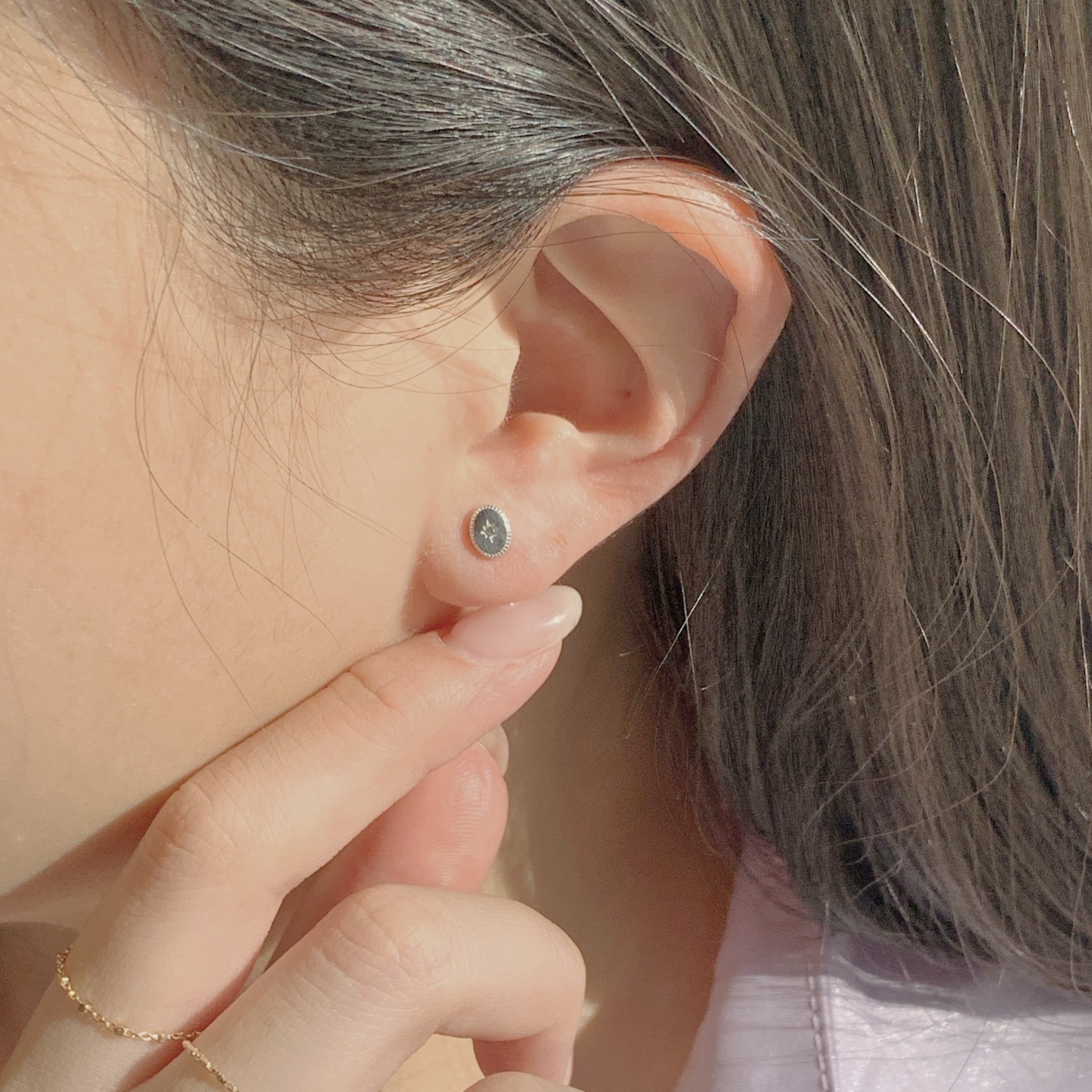 10k歐美橢圓星芒鋯石耳環