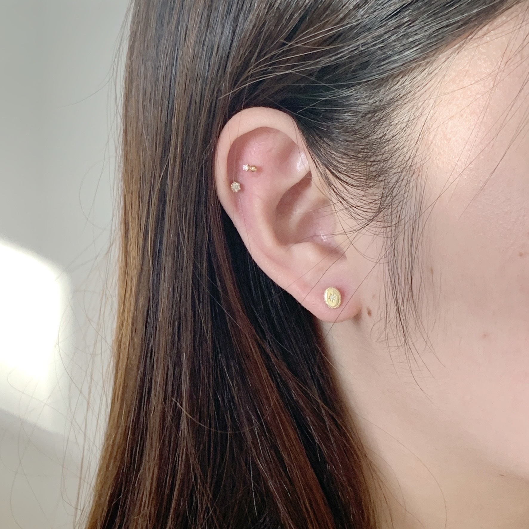 10k歐美橢圓星芒鋯石耳環