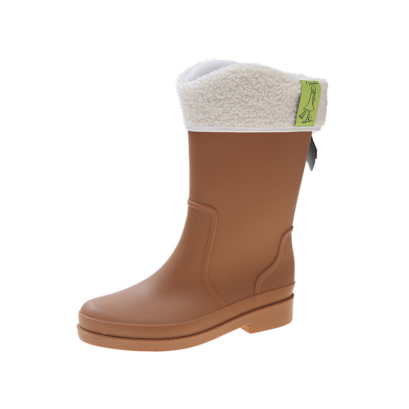 Medium water boots and rain boots (36-41 size light brown + velvet cover (one size smaller)) (contact customer service to confirm the shipping size after placing an order)