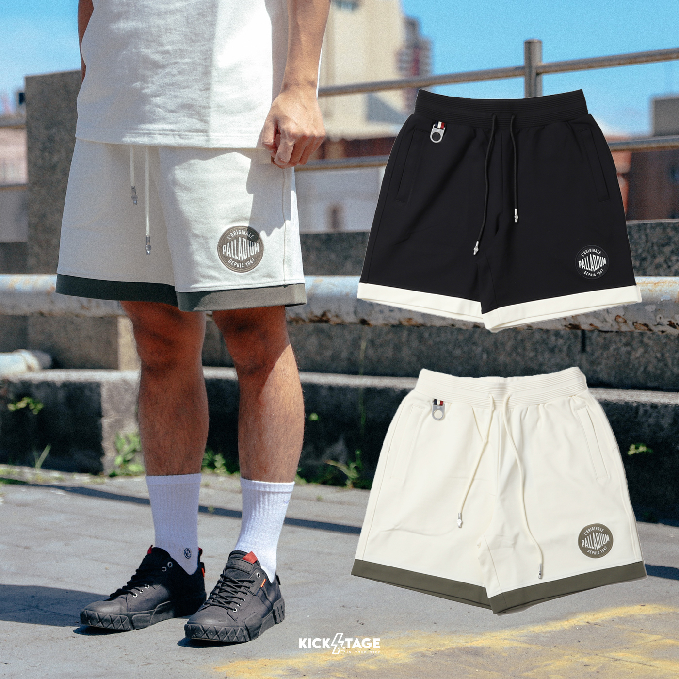 **特價商品售出無退換**男女款 PALLADIUM CASUAL SHORTS 奶油白 石墨黑 寬鬆 休閒 抽繩 短褲【109690】