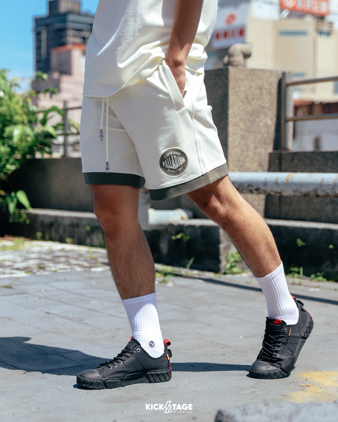 **特價商品售出無退換**男女款 PALLADIUM CASUAL SHORTS 奶油白 石墨黑 寬鬆 休閒 抽繩 短褲【109690】