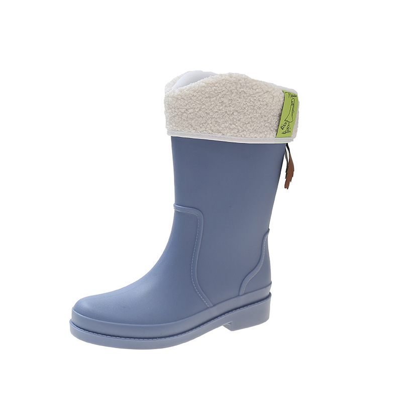 Medium-cut water boots and rain boots (36-41 yards light blue + velvet sleeve (one size smaller)) (contact customer service to confirm the shipping size after placing an order)