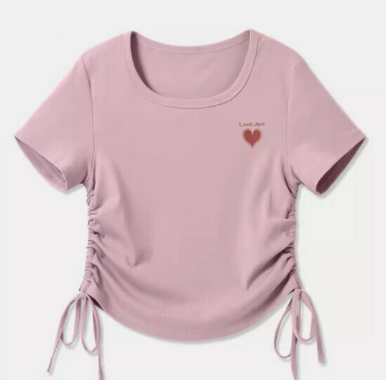 Hot selling drawstring design short-sleeved T-shirt [Bean Paste Powder (Aiyi Heart Chest Label)] [S-2XL Size] (please contact customer service to confirm the delivery size after placing the order)