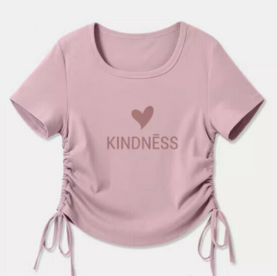 Hot selling drawstring design short-sleeved T-shirt [bean paste powder (letter heart)] [S-2XL size] (please contact customer service to confirm the delivery size after placing the order)