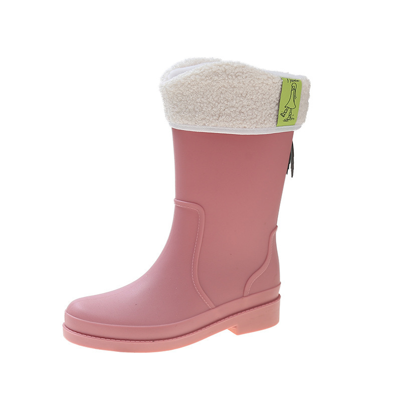 Medium water boots and rain boots (size 36-41 pink + velvet sleeve (one size smaller)) (contact customer service to confirm the shipping size after placing an order)