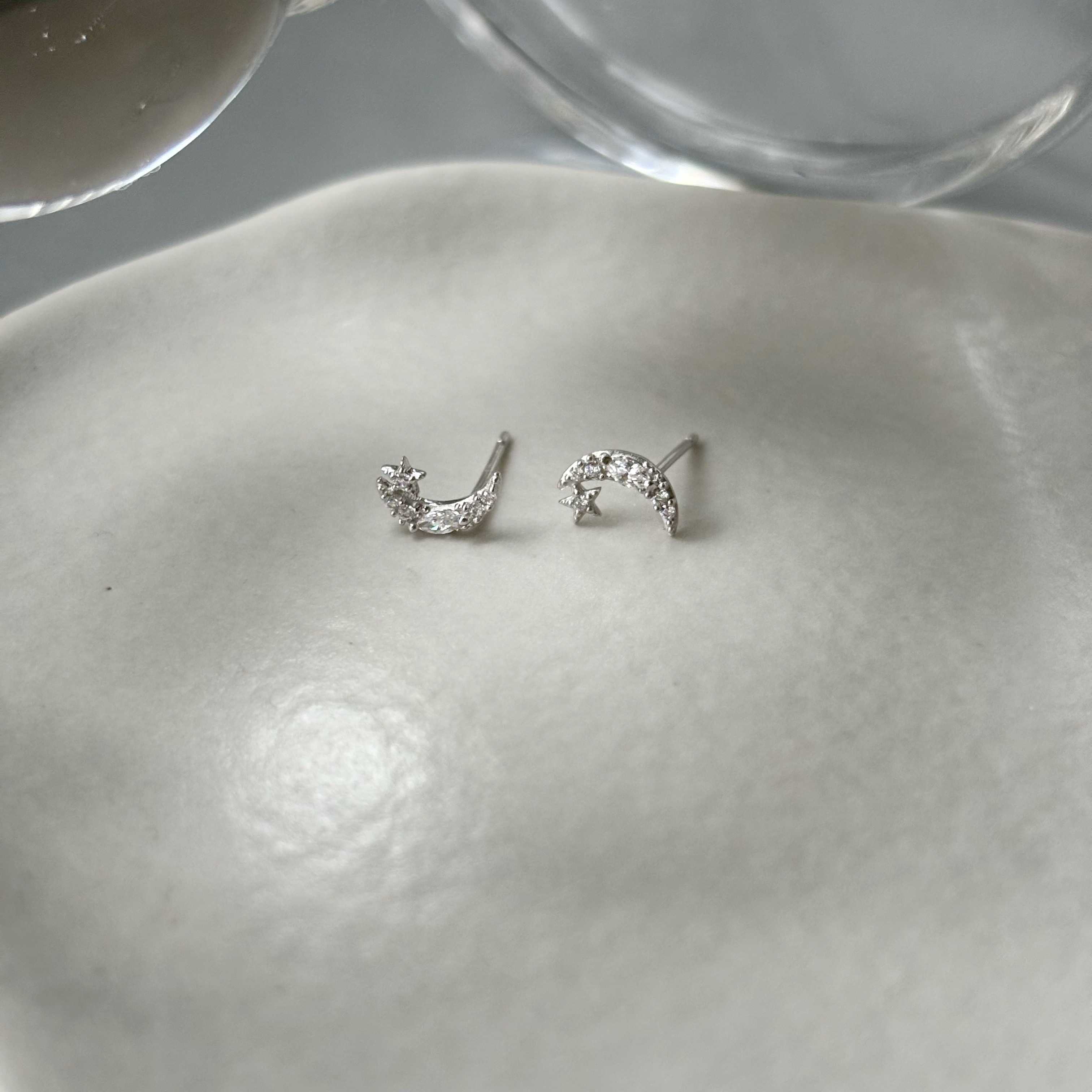 10k彎月星星鋯石耳環