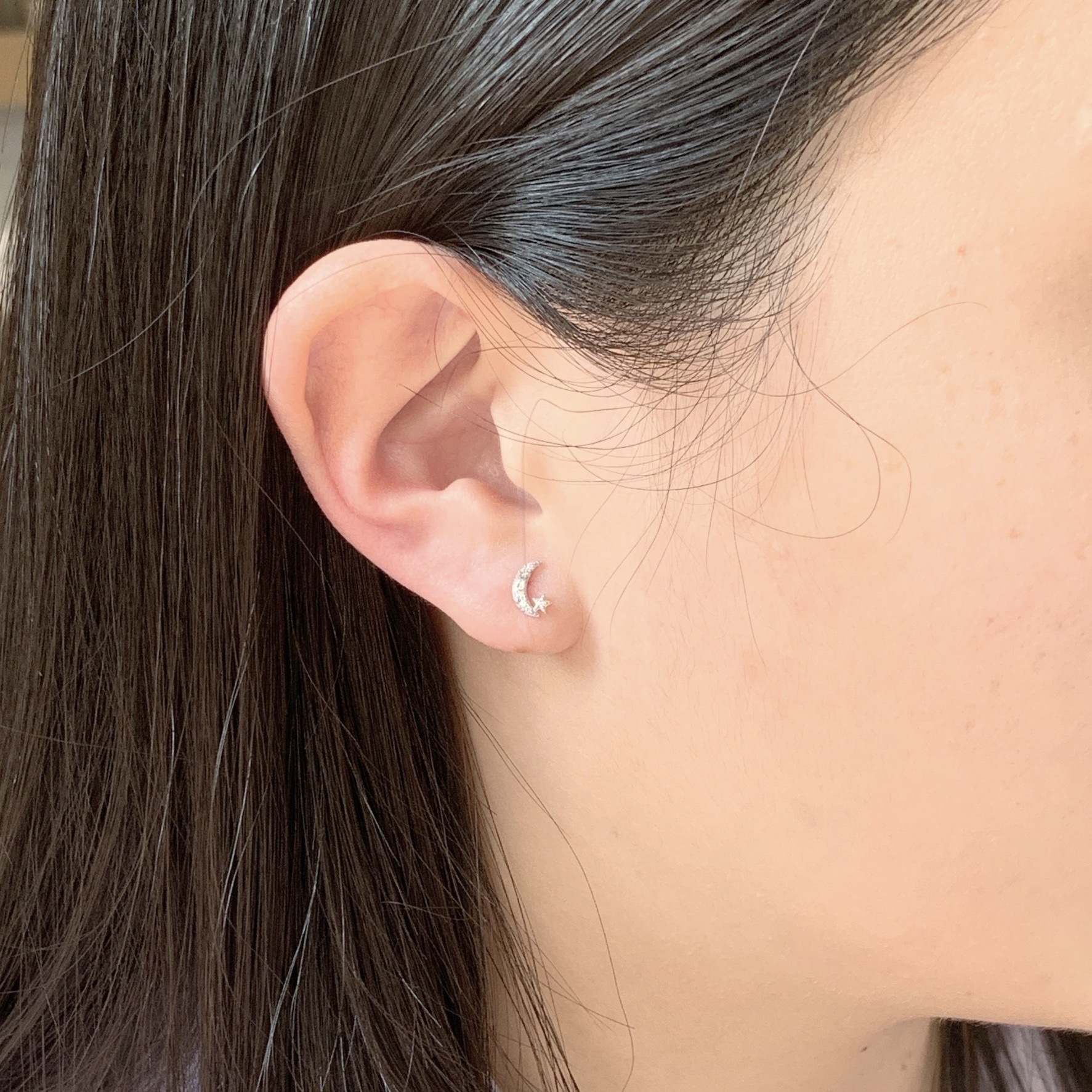 10k彎月星星鋯石耳環