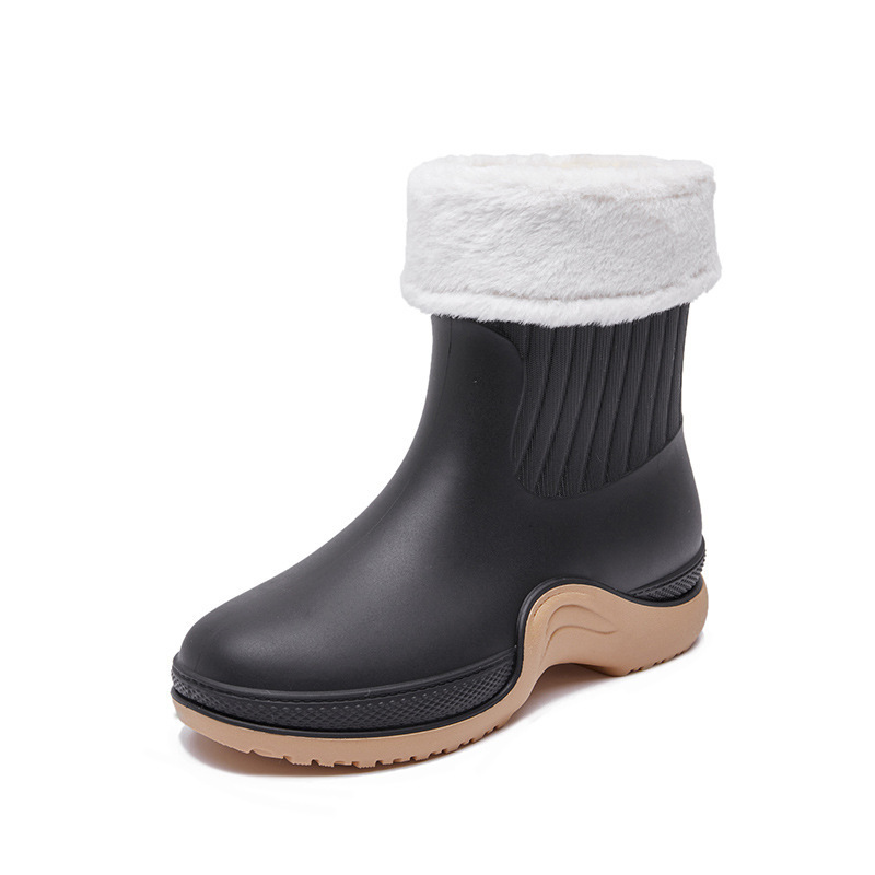 Medium-cut water boots and rain boots (size 36-40 black + velvet) (contact customer service to confirm the shipping size after placing an order)