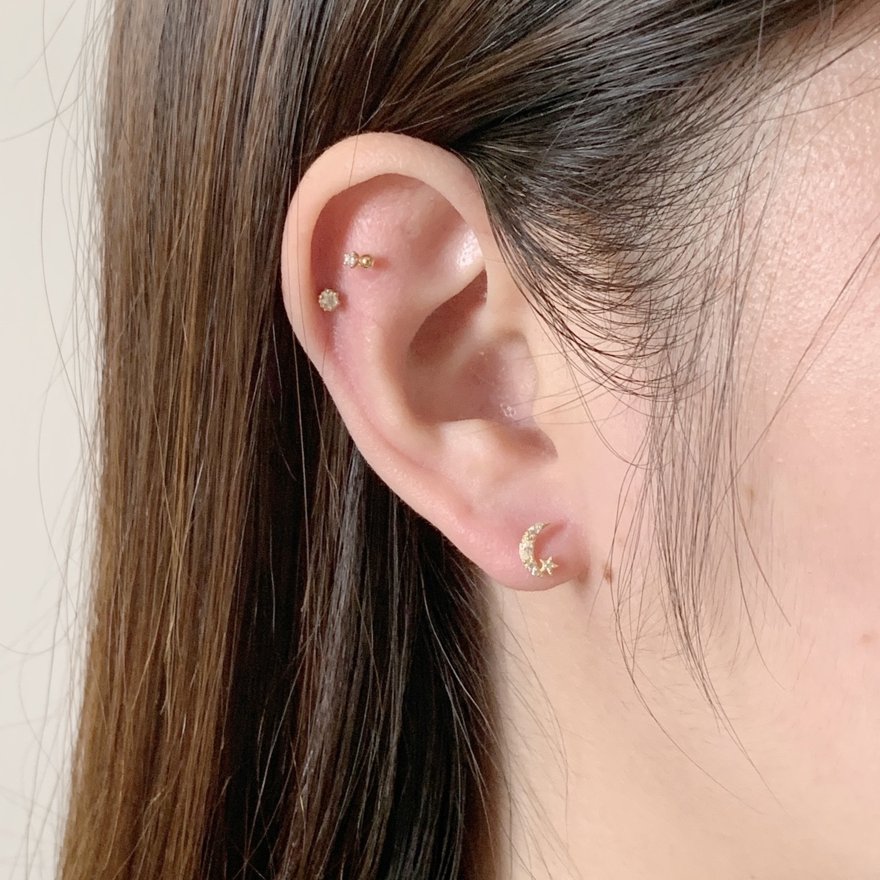 10k彎月星星鋯石耳環