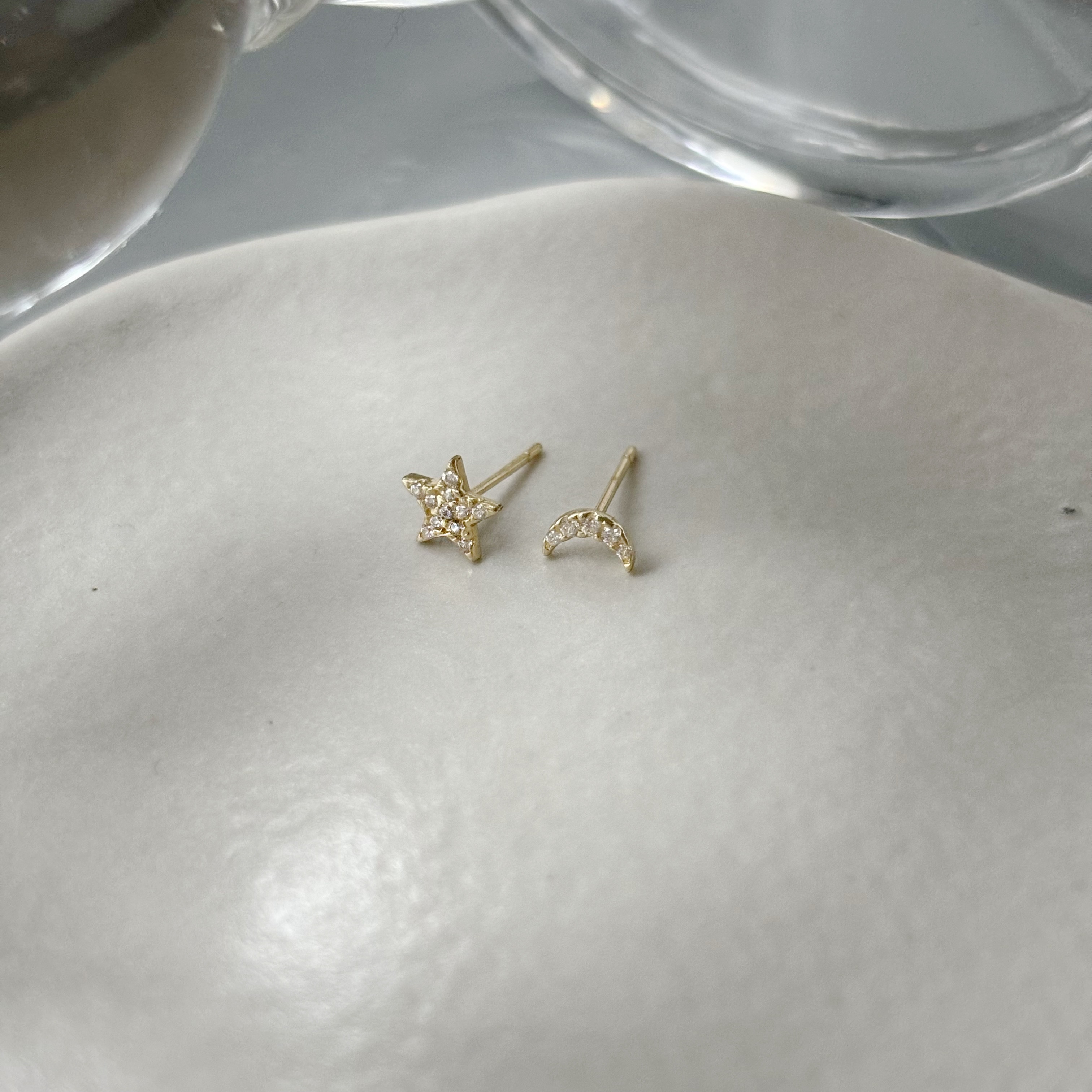 10k碎鋯星星月亮耳環