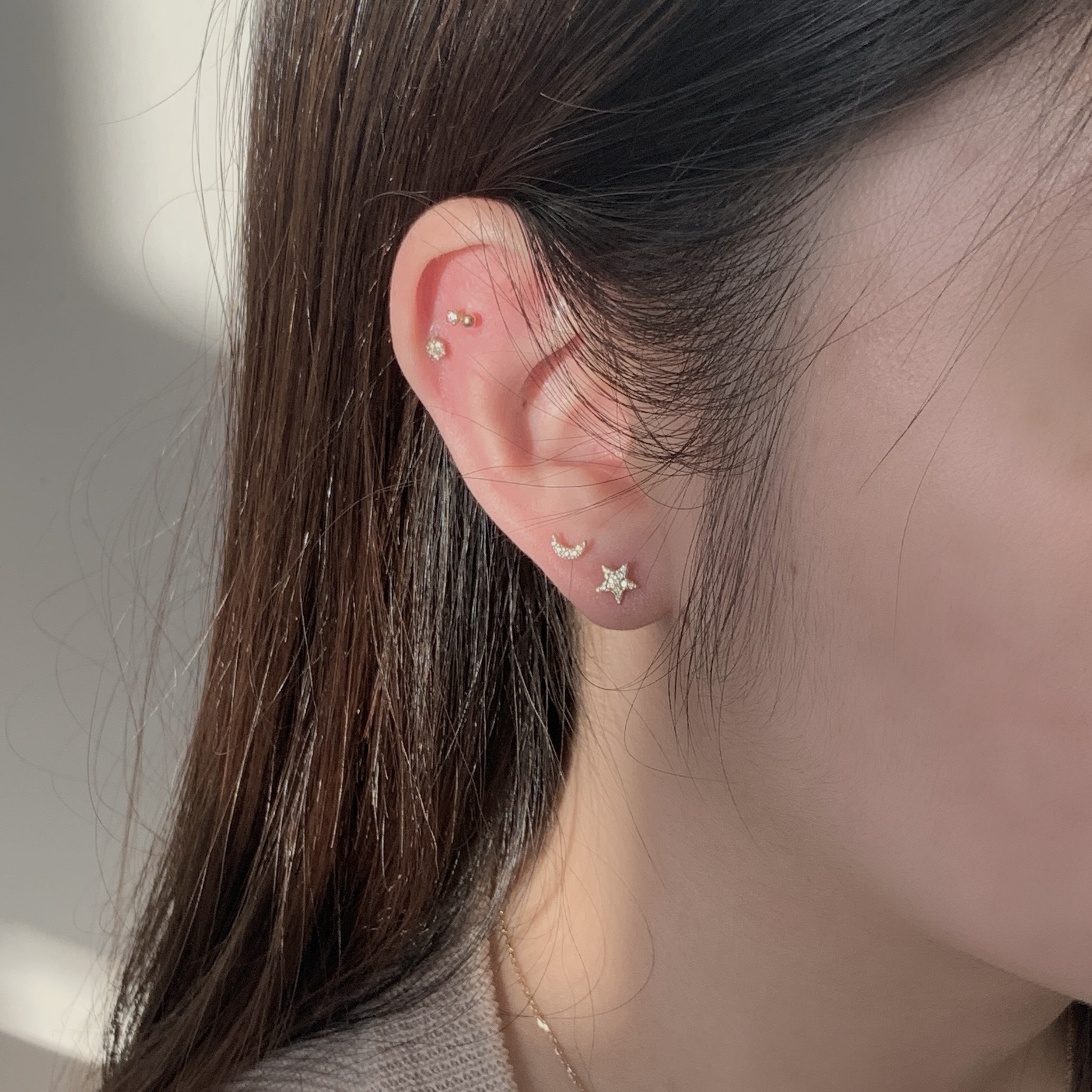 10k碎鋯星星月亮耳環