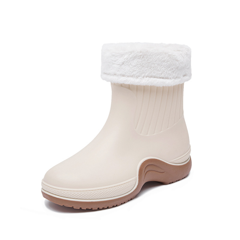 Medium water boots and rain boots (36-40 size khaki + fleece) (contact customer service to confirm the shipping size after placing an order)