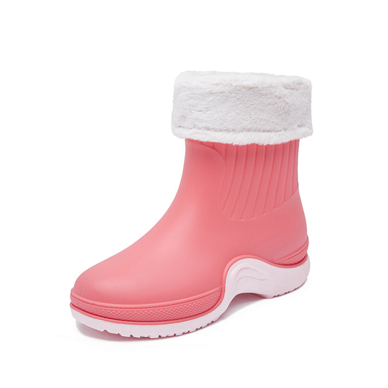 Medium water boots and rain boots (36-40 sizes pink + velvet) (contact customer service to confirm the shipping size after placing an order)