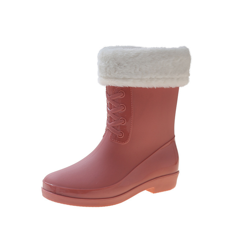 Medium-cut water boots and rain boots (size 36-41 pink + [detachable warm velvet cover]) (contact customer service to confirm the shipping size after placing an order)