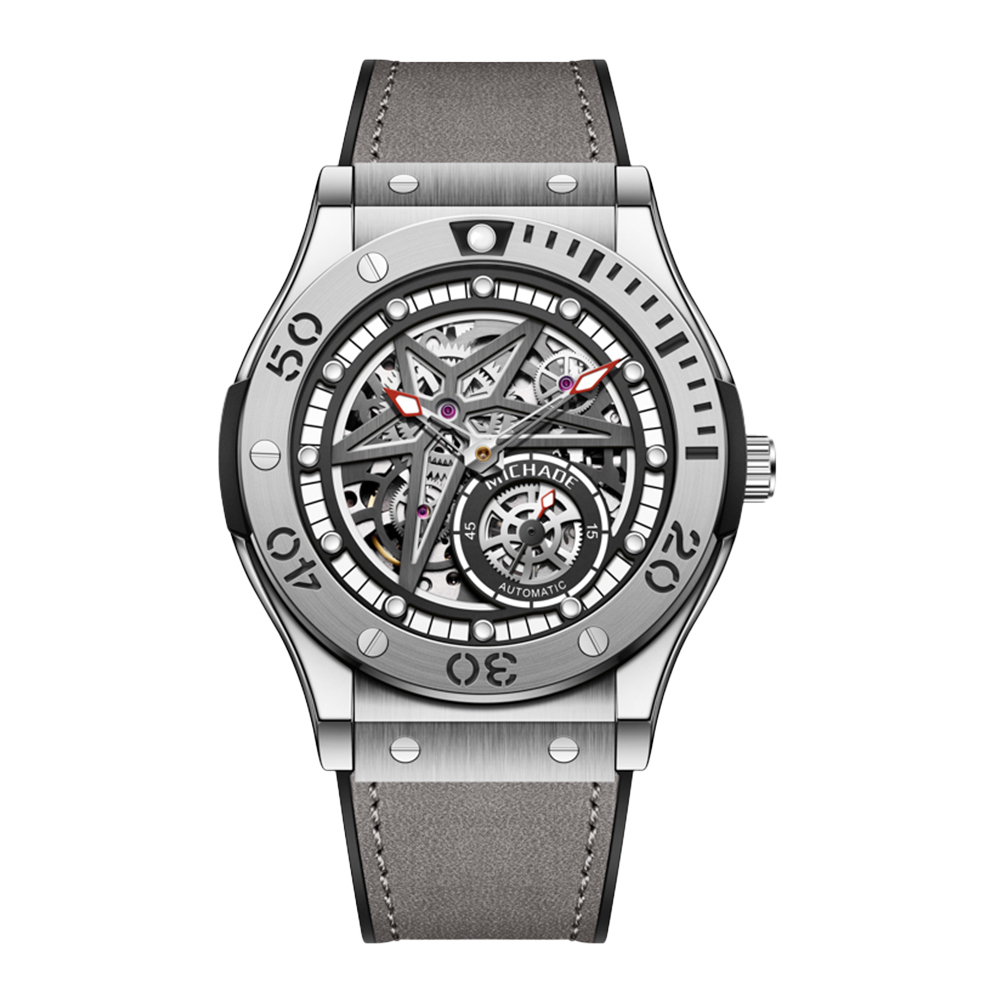 【MICHADE 米查德】MC-6003 五芒星系列-星途啟航 鏤空錶盤 夜光指針 機械 腕錶-