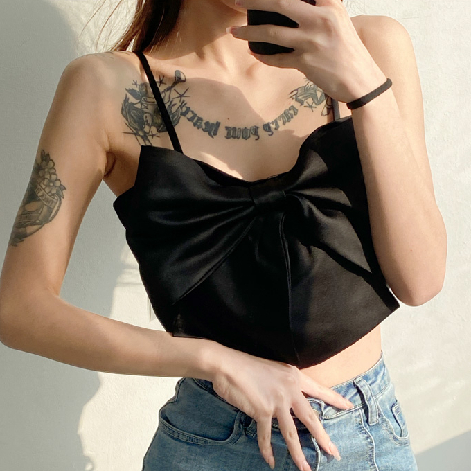 Hot selling bow camisole (black) (S-L size) (contact customer service after placing order to confirm delivery size)