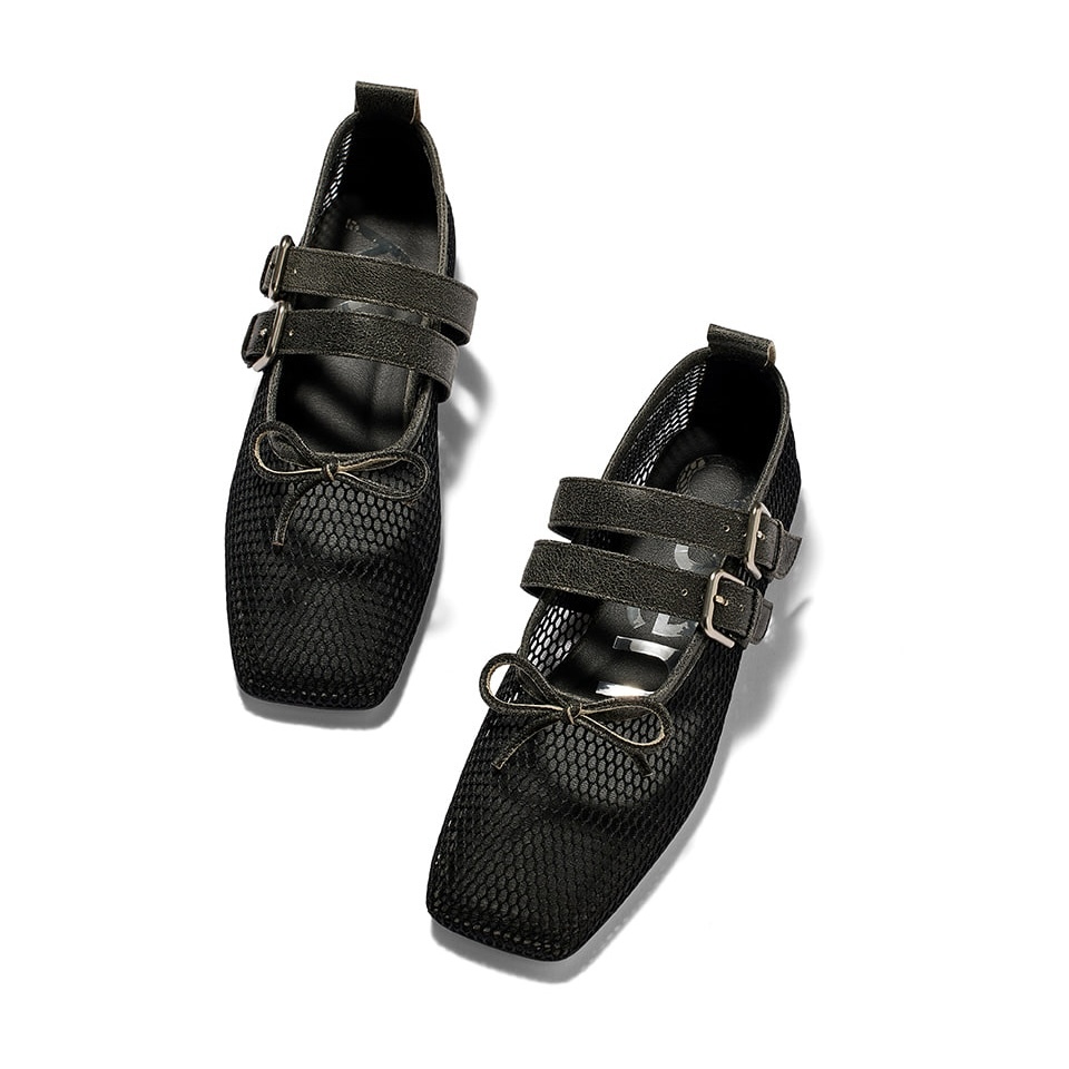 [OPEN YY] MESH BUCKLE BALLET FLATS