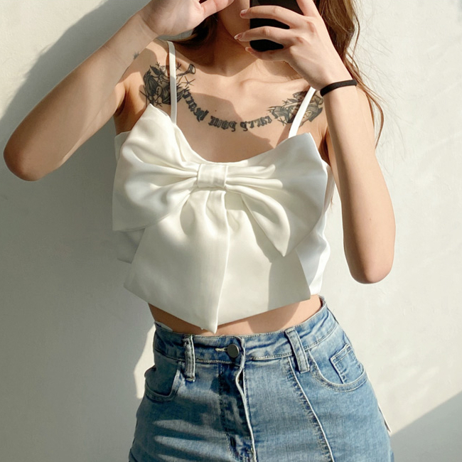 Hot selling bow camisole (white) (S-L size) (contact customer service after placing order to confirm delivery size)