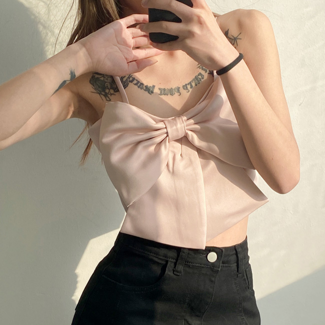 Hot selling bow camisole (pink) (size S-L) (contact customer service after placing order to confirm delivery size)