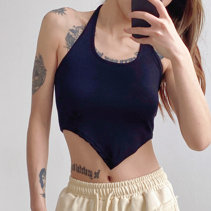 Hot selling short halterneck vest for outer wear (black) (S/M size) (contact customer service after placing the order to confirm the delivery size)