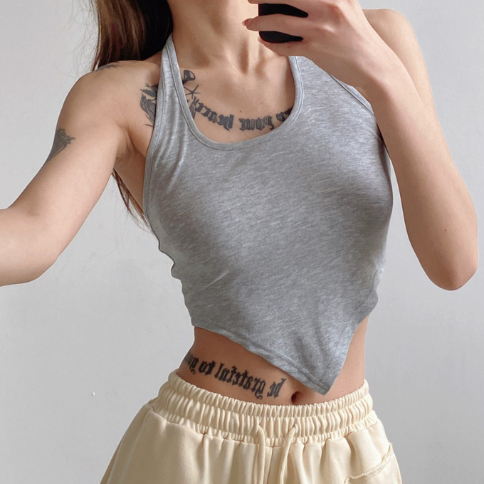 Hot selling short halterneck vest for outdoor wear (light gray) (S/M size) (contact customer service after placing the order to confirm the delivery size)