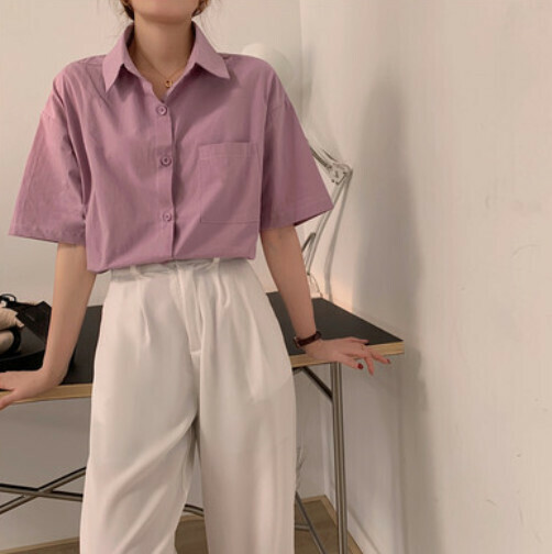 Lapel short-sleeved shirt (purple S-L contact customer service to confirm the shipping size after placing an order)