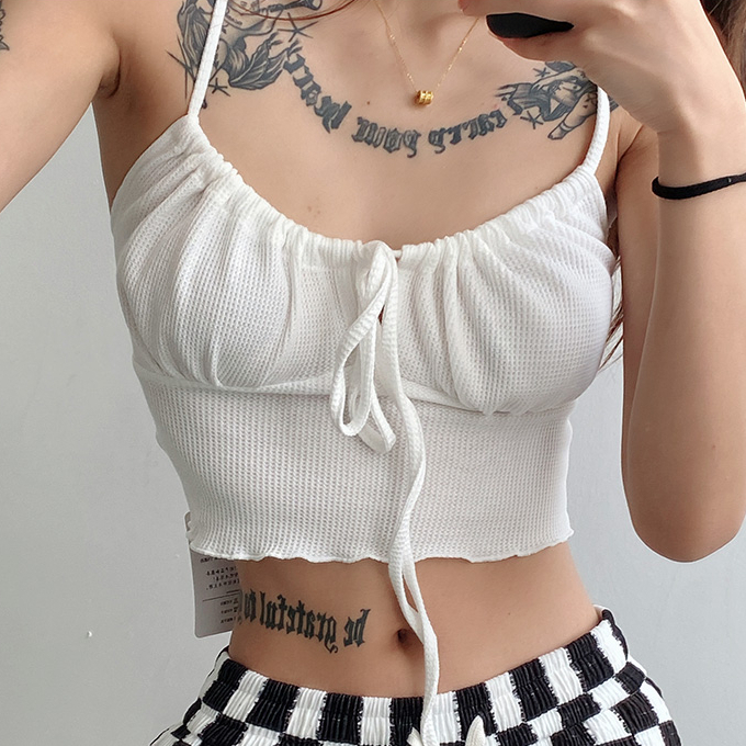 Hot selling strappy waffle camisole (white) (S/M size) (contact customer service after placing order to confirm delivery size)