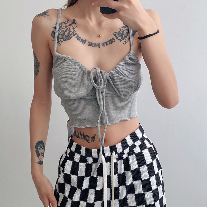 Hot selling strappy waffle camisole (grey) (S/M size) (contact customer service after placing the order to confirm the delivery size)
