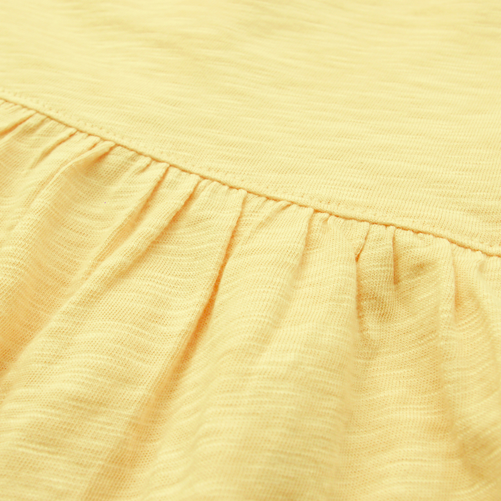 有機棉女童竹節短袖洋裝-鵝黃 | 藍天畫布有機棉