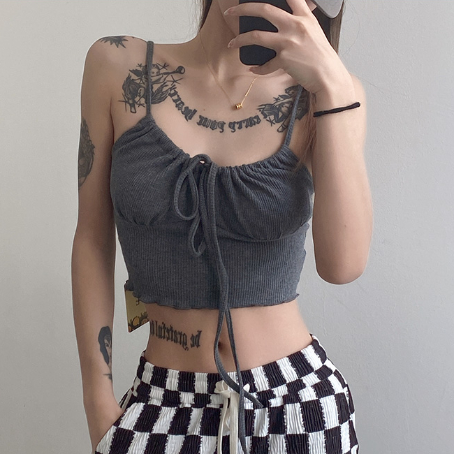 Hot selling strappy waffle camisole (dark gray) (S/M size) (contact customer service after placing the order to confirm the delivery size)