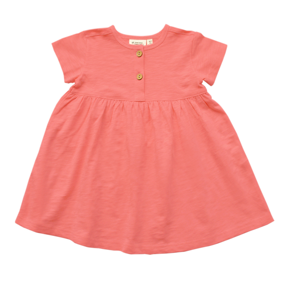 有機棉女童竹節短袖洋裝-西瓜紅 | 藍天畫布有機棉