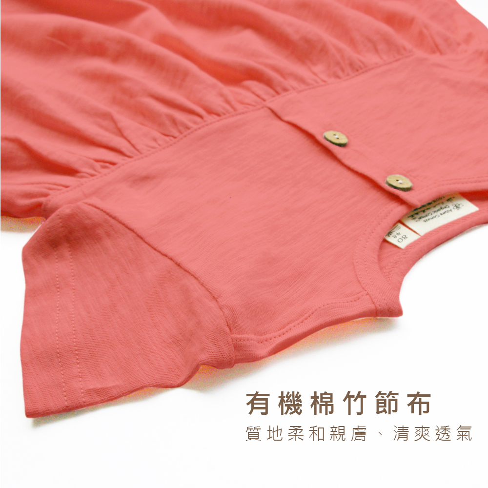 有機棉女童竹節短袖洋裝-西瓜紅 | 藍天畫布有機棉