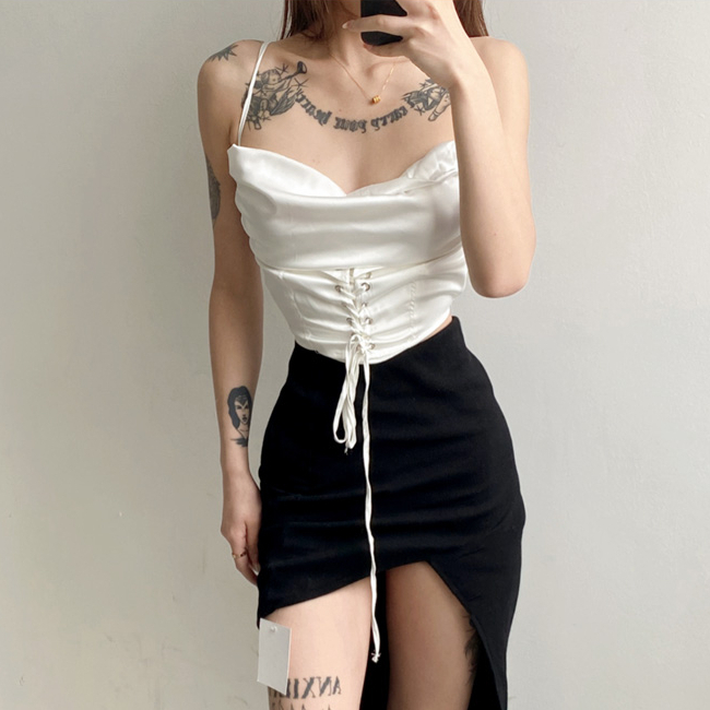 Hot selling cross-tie waist camisole (black) (S/M size) (contact customer service after placing the order to confirm the delivery size)