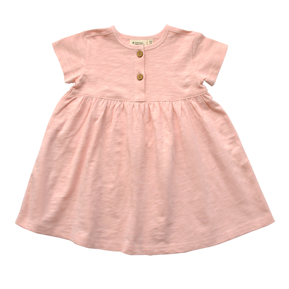 有機棉女童竹節短袖洋裝-粉紅 | 藍天畫布有機棉