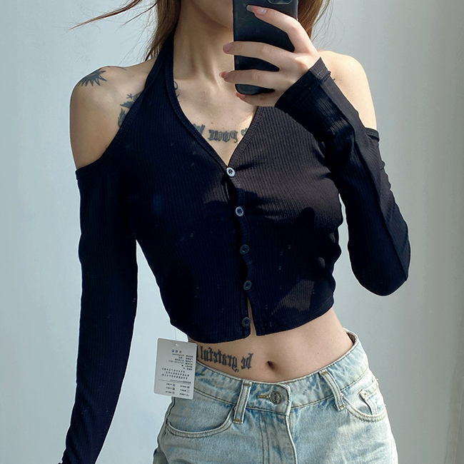 Hot selling hollow off-shoulder sweater (black) (S/M size) (contact customer service after placing the order to confirm the delivery size)