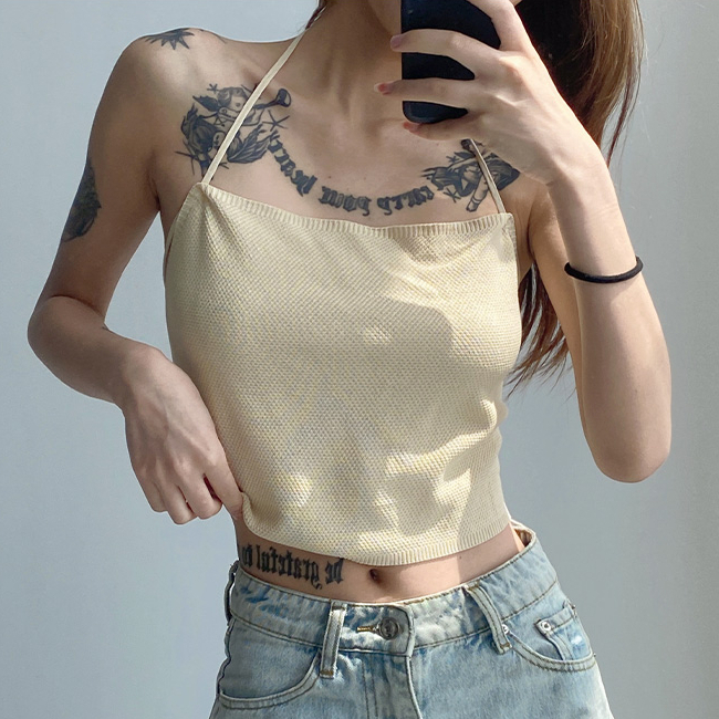 Hot selling large backless knitted camisole (apricot) (one size fits all)