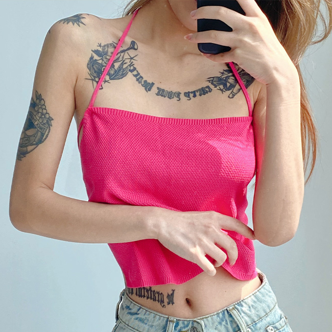 Hot selling large backless knitted camisole (rose red) (one size fits all)