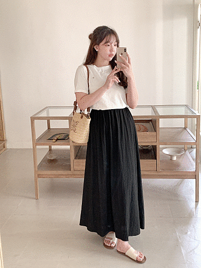 超顯瘦萬能百搭鬆緊腰長裙(2 colors)