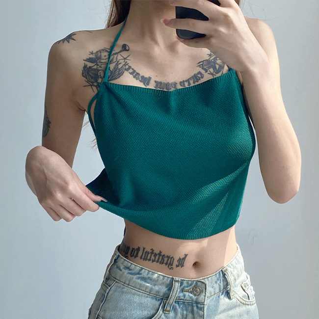 Hot selling large backless knitted camisole (green) (one size fits all)